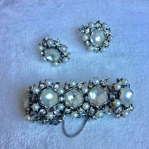 Vintage Rousseau Signed Parure: Bracelet/Earrings